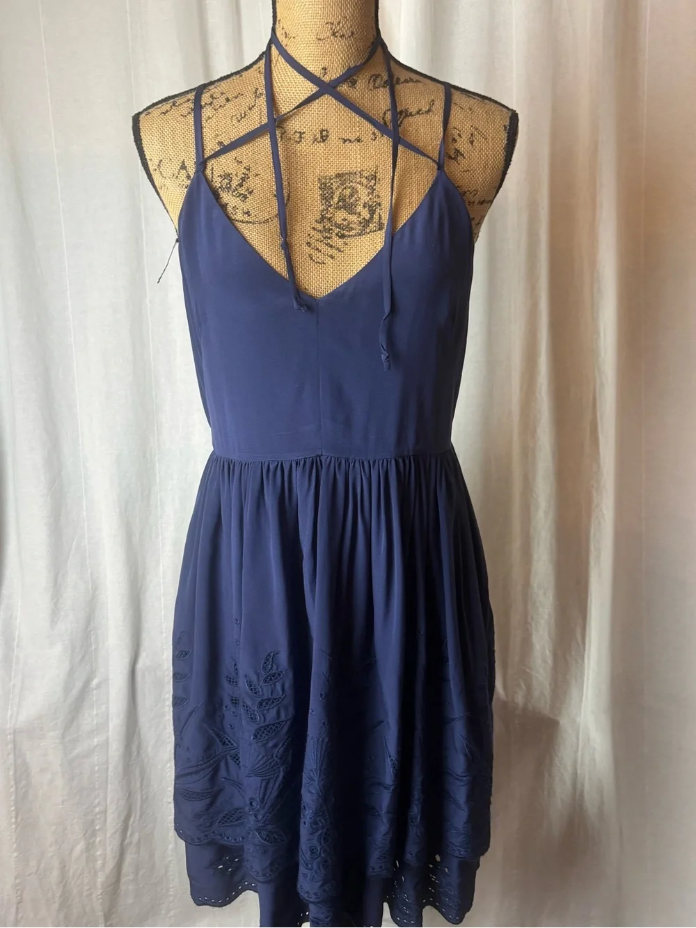 Rebecca Minkoff Women's 8 Blue Dress Belinda Silk Spaghetti Straps Tiered Hem